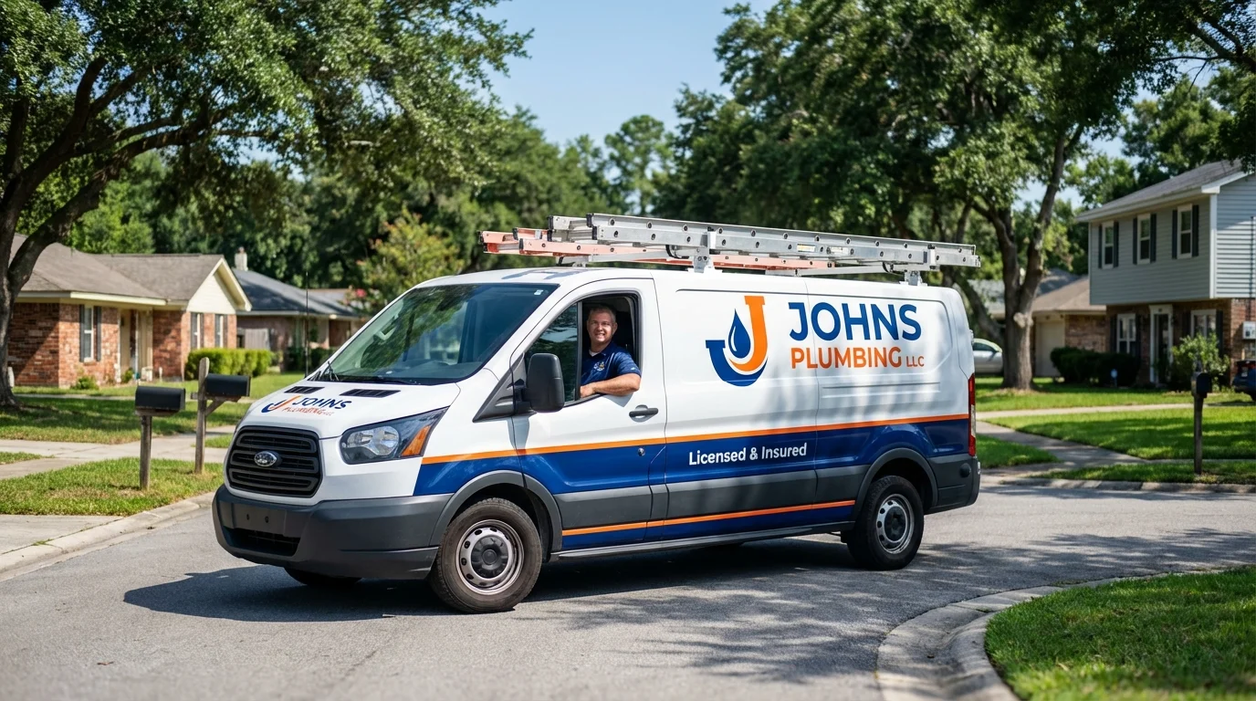Johns Plumbing LLC service van in Smithtown, NY