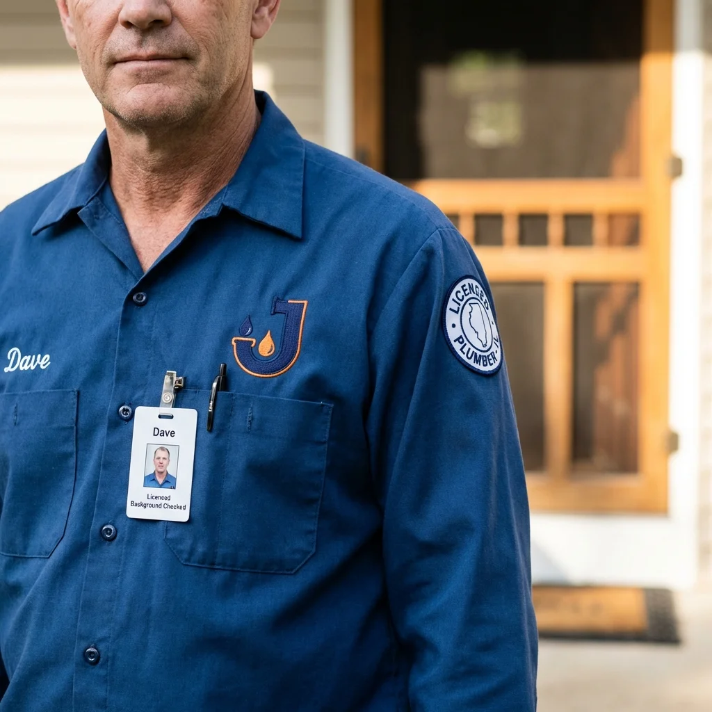 Licensed plumber showing ID badge in Smithtown, NY