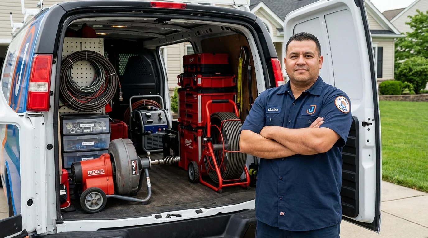 Professional drain cleaning equipment and Johns Plumbing LLC plumber in Smithtown