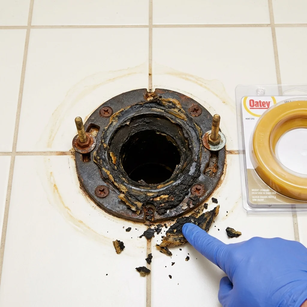 Failed wax ring showing water seepage at the base of a toilet in a Smithtown, NY home