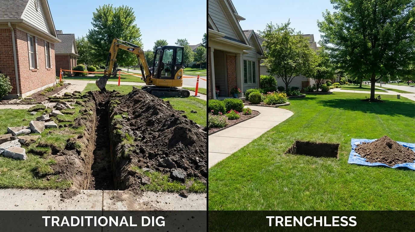 Trenchless sewer repair with minimal yard damage versus traditional excavation in Smithtown, NY